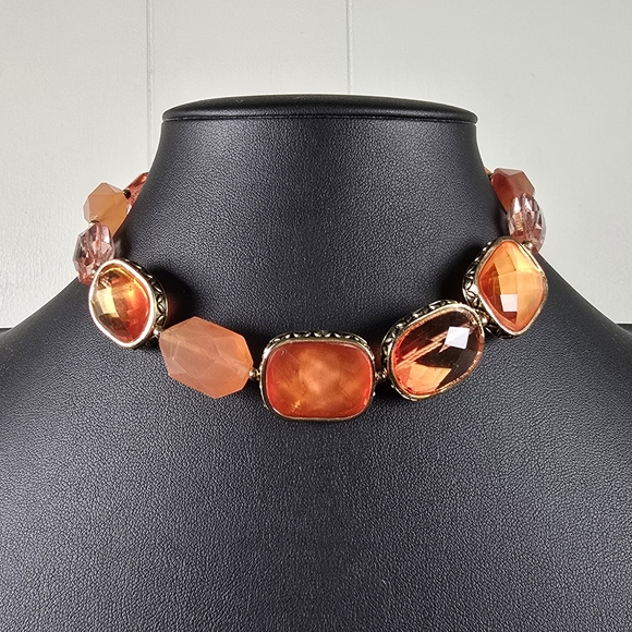 Vibrant Orange and Clear Beaded Necklace - Picture 2 of 3